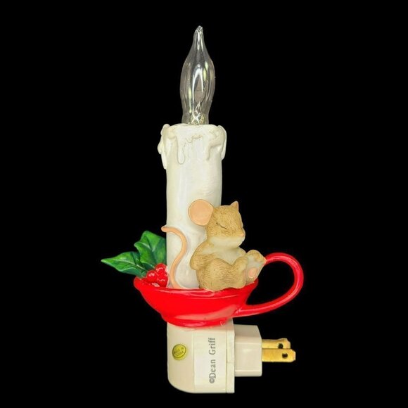 Charming Tails Night Light Sleeping Mouse Figure On Candle Dean Griff Swivel New - Picture 1 of 12